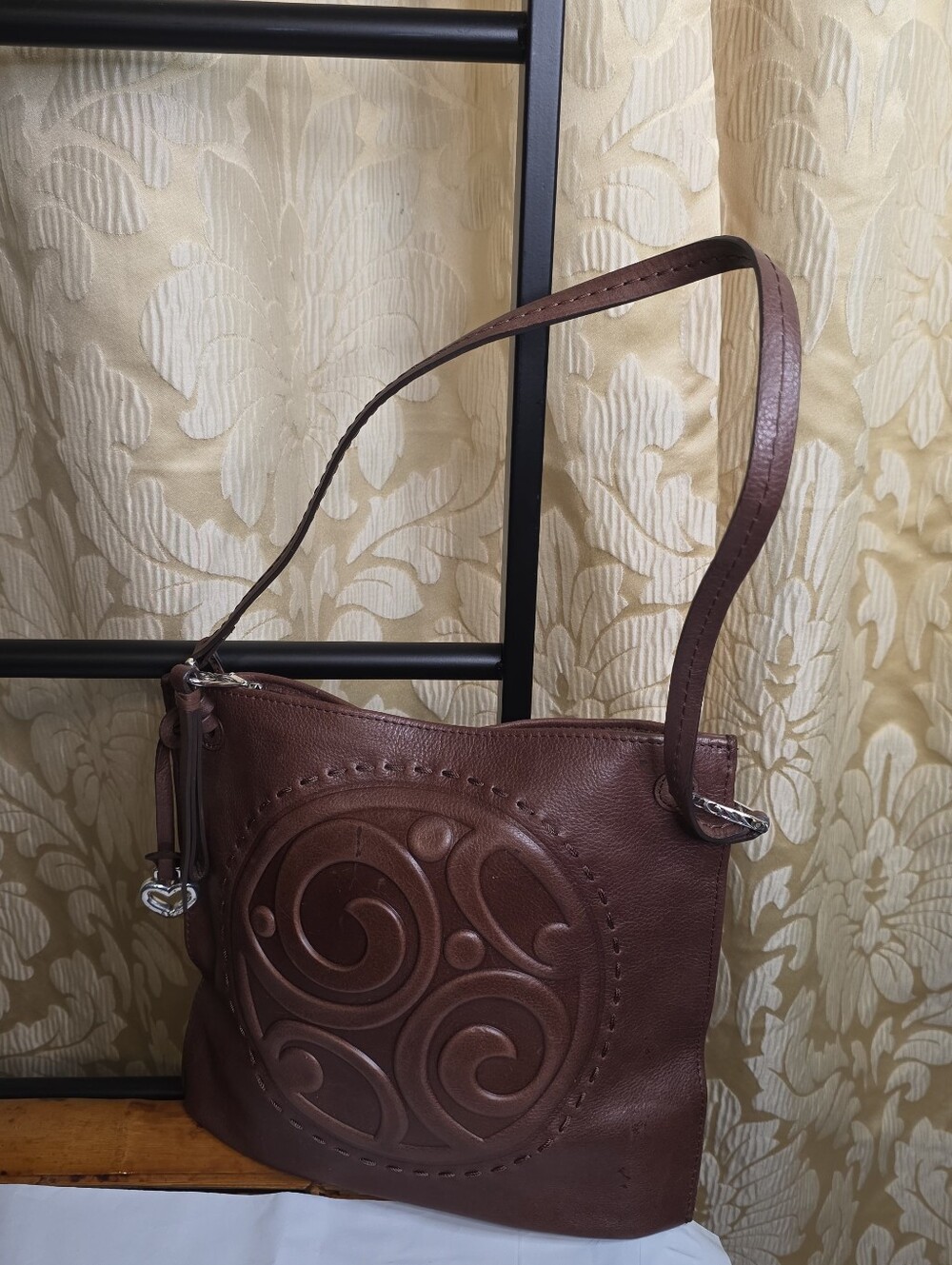 Brighton Brown Leather F183240 Insdie Fabric. Sz 9.5" H Inches, 12" W  Inches